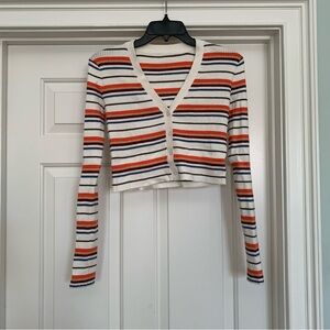 Striped button cropped cardigan fits like Small